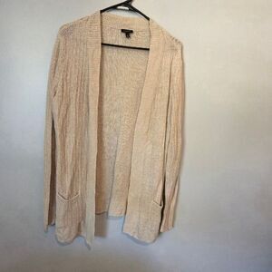 Talbots 100% Linen Cream Knit Open Cardigan Large Lightweight Minimalist #1100
